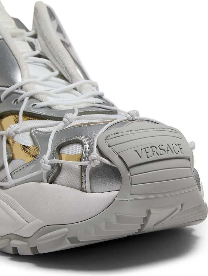 Men's Metallic Netted Sneakers - White Silver - Size 8 - Image 5