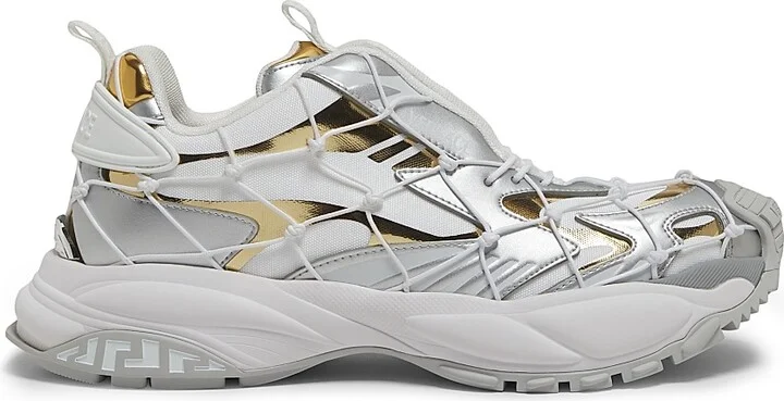 Men's Metallic Netted Sneakers - White Silver - Size 8