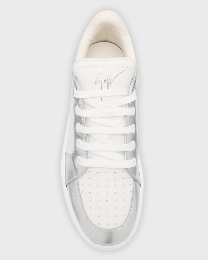 Men's Metallic-Trim Leather Low-Top Sneakers - Image 4