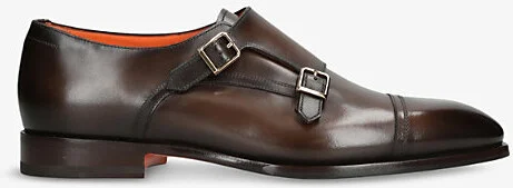 Mens Mid Brown Adrian Leather Monk Shoes Eur 42.5 / 8.5 Uk Men