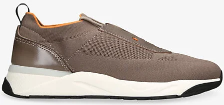 Mens Mid Brown Contrast-Stitch Stretch-Knit and Leather Low-Top Trainers Eur 41 / 7 Uk Men
