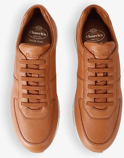 Mens Mid Brown Livingston Logo-Embossed Leather Low-Top Trainers Eur 40 / 6 Uk Men - Image 2