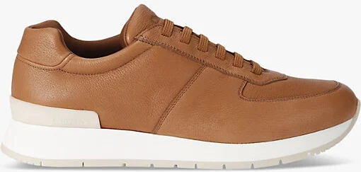 Mens Mid Brown Livingston Logo-Embossed Leather Low-Top Trainers Eur 40 / 6 Uk Men