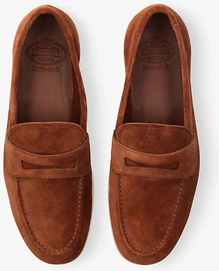 Mens Mid Brown Saddle Penny Slip-On Suede Loafers Eur 43 / 9 Uk Men - Image 2