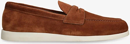 Mens Mid Brown Saddle Penny Slip-On Suede Loafers Eur 43 / 9 Uk Men