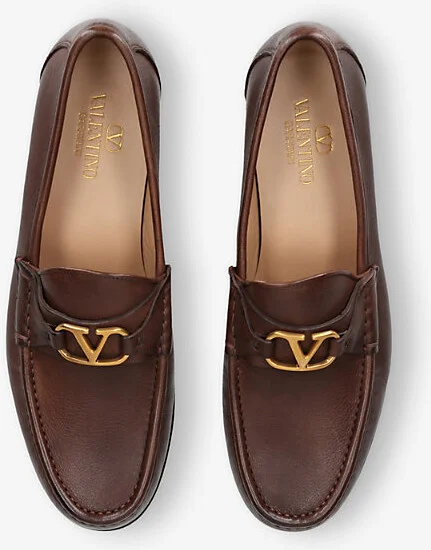 Mens Mid Brown Vlogo Leather Loafers Eur 41 / 7 Uk Men - Image 2