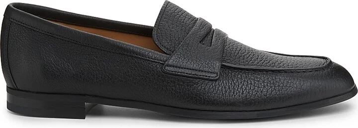 Men's Milton R Apron-Toe Leather Penny Loafers - Black - Size 8