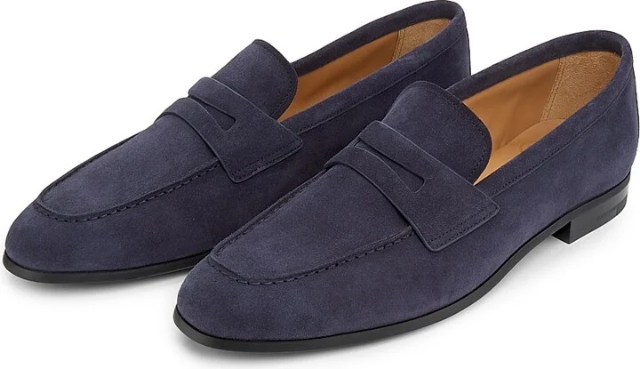 Men's Milton Suede Penny Loafers - Navy - Size 8 - Image 2