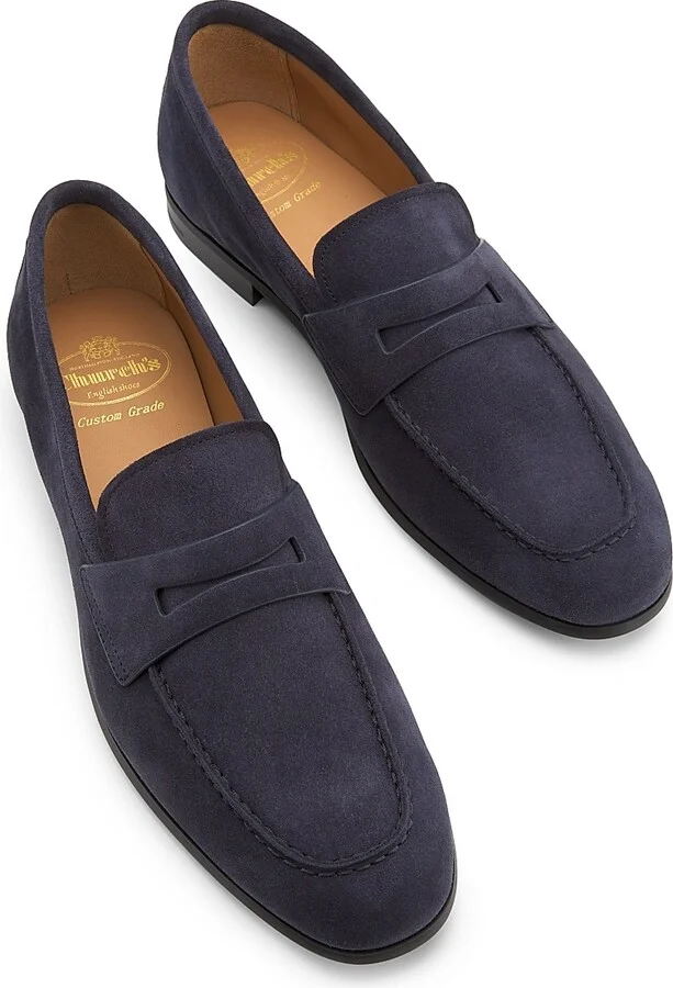 Men's Milton Suede Penny Loafers - Navy - Size 8 - Image 4