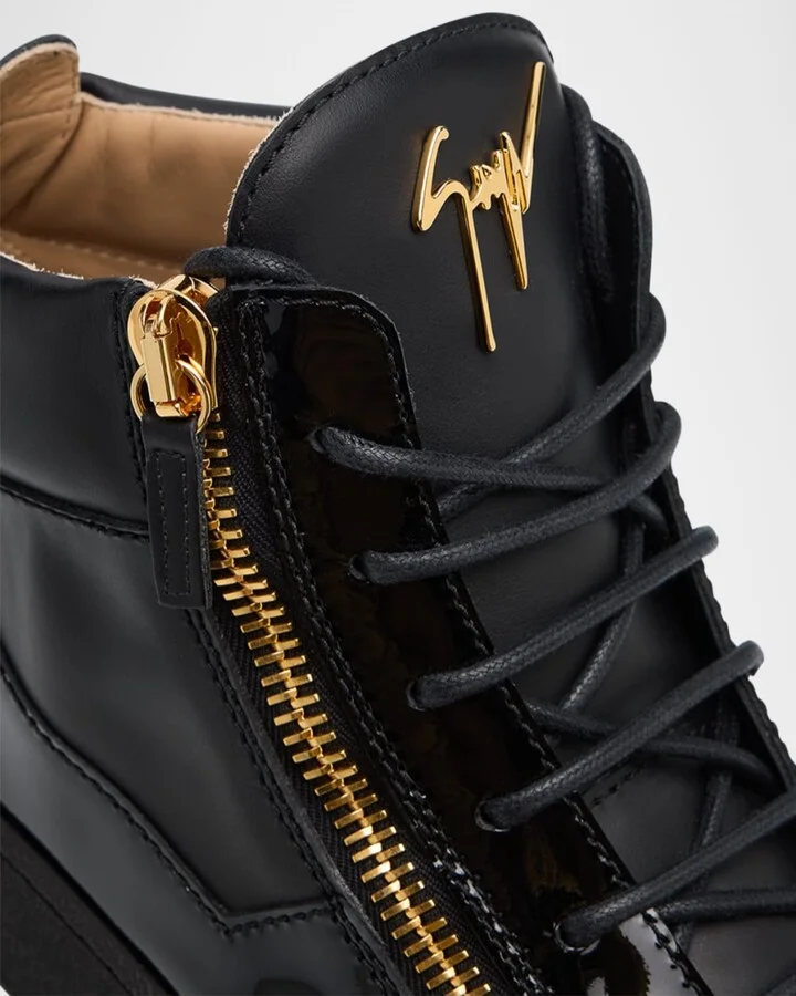 Men's Mixed-Leather Mid-Top Sneakers - Image 3