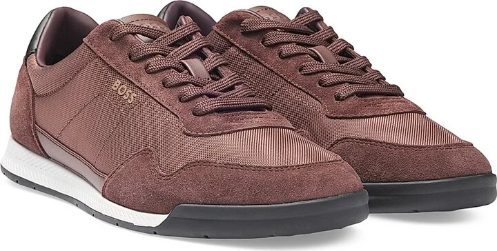 Men's Mixed-Material Lace-Up Trainer Sneakers - Dark Red - Size 6 - Image 2