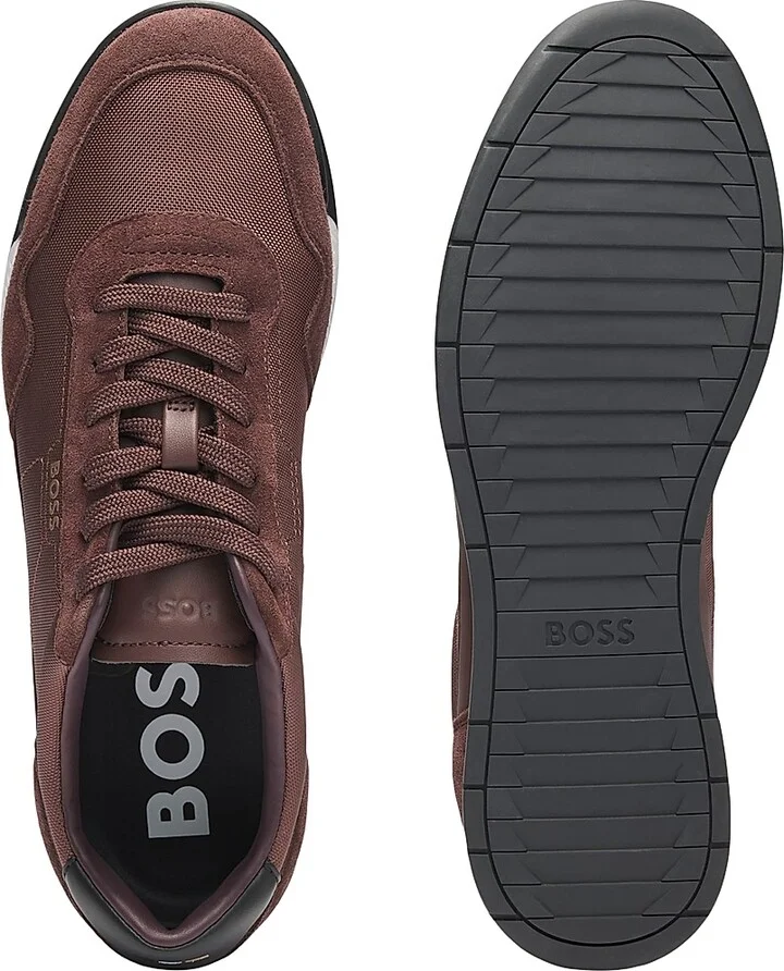 Men's Mixed-Material Lace-Up Trainer Sneakers - Dark Red - Size 6 - Image 4
