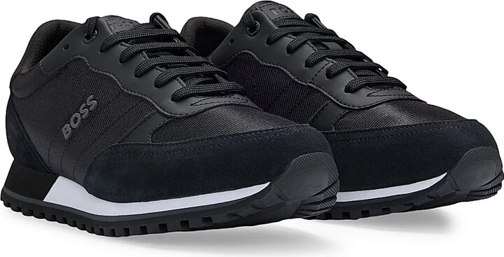 Men's Mixed-Material Trainers with Faux-Leather Trims - Black - Size 6 - Image 2