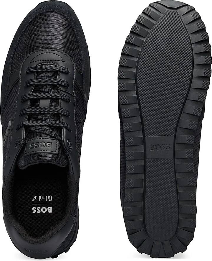 Men's Mixed-Material Trainers with Faux-Leather Trims - Black - Size 6 - Image 3