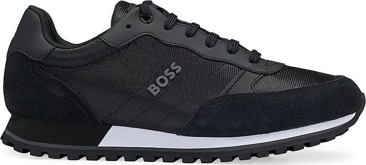 Men's Mixed-Material Trainers with Faux-Leather Trims - Black - Size 6