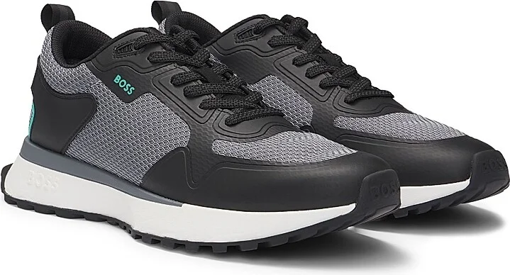 Men's Mixed-Material Trainers with Mesh Details and Branding - Grey - Size 6 - Image 2