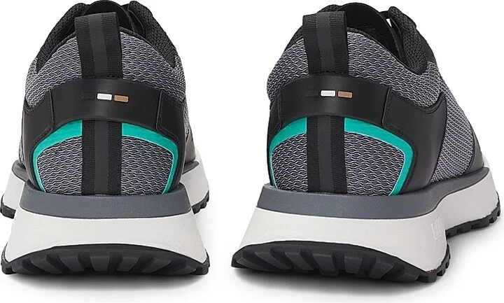 Men's Mixed-Material Trainers with Mesh Details and Branding - Grey - Size 6 - Image 4