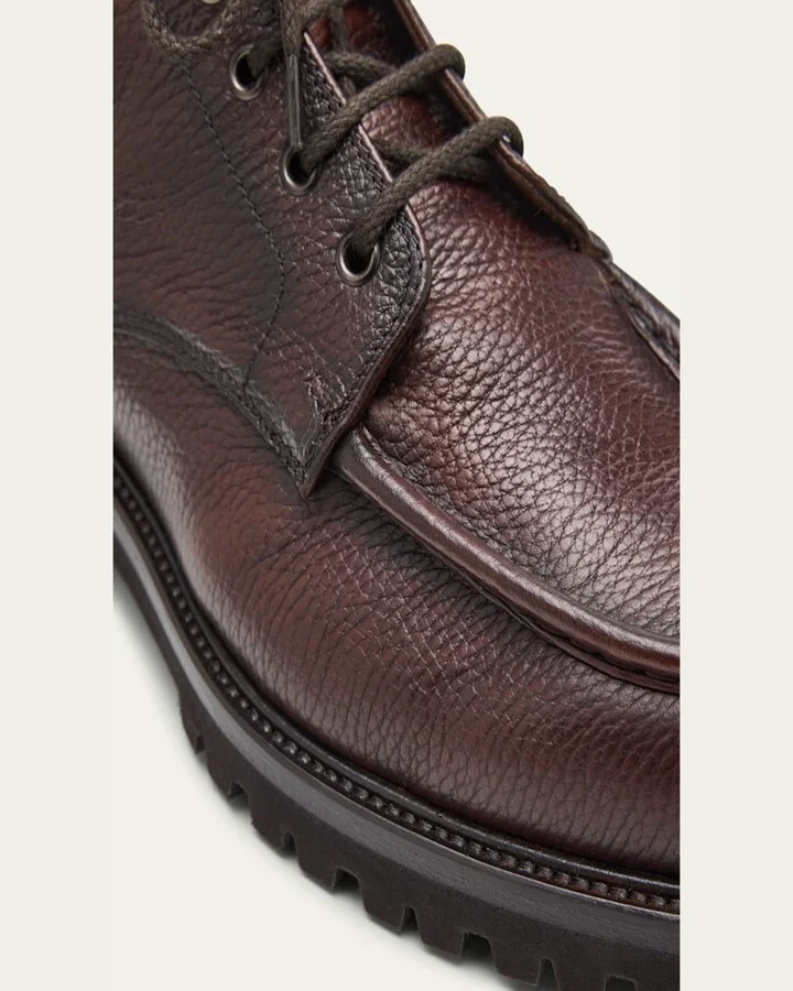 Men's Moc-Toe Grained Leather Lace-Up Boots - Image 4