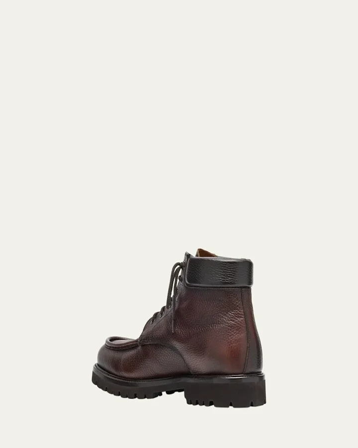 Men's Moc-Toe Grained Leather Lace-Up Boots - Image 5