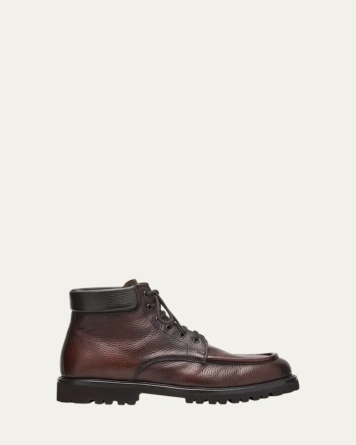Men's Moc-Toe Grained Leather Lace-Up Boots