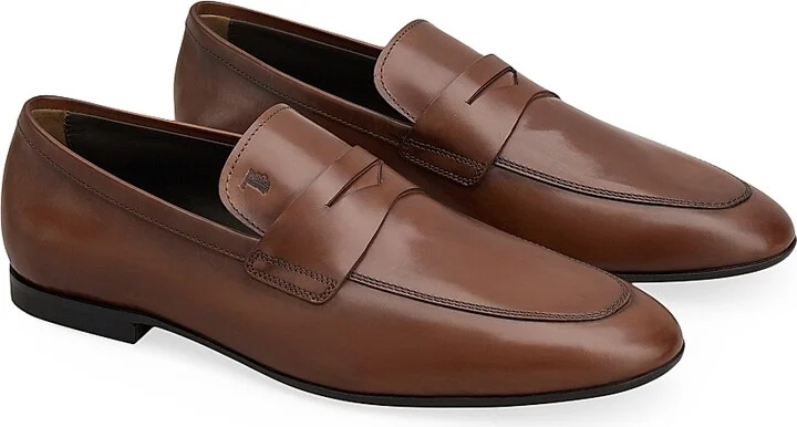Men's Mocassino Cuoio Leather Penny Loafers - Teak - Size 7.5 - Image 2