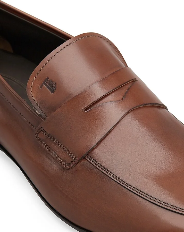 Men's Mocassino Cuoio Leather Penny Loafers - Teak - Size 7.5 - Image 5