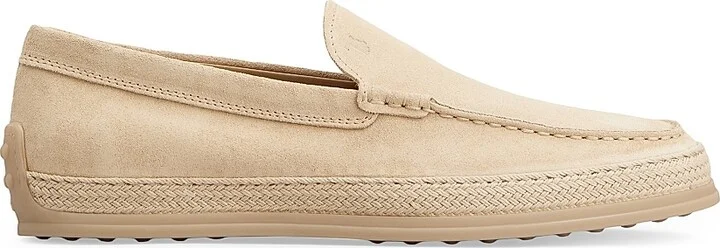 Men's Monogrammed Suede Slip-On Loafers - Naturale Chiaro - Size 6.5
