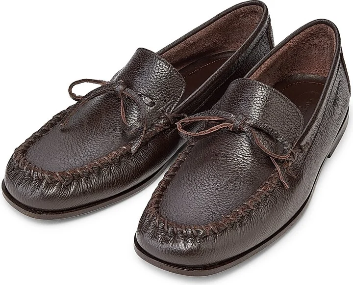 Men's Montauk Tie Pebble-Grain Leather Moccasins - Dark Brown - Size 11 - Image 4