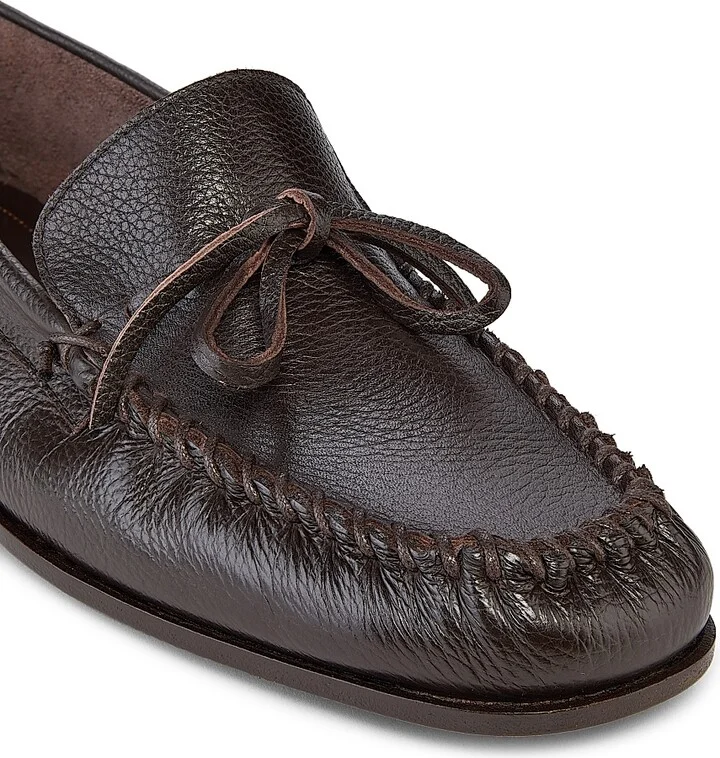 Men's Montauk Tie Pebble-Grain Leather Moccasins - Dark Brown - Size 11 - Image 5