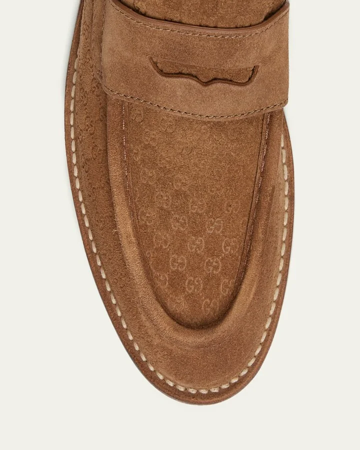 Men's Moreau GG Suede Crepe-Sole Penny Loafers - Image 2