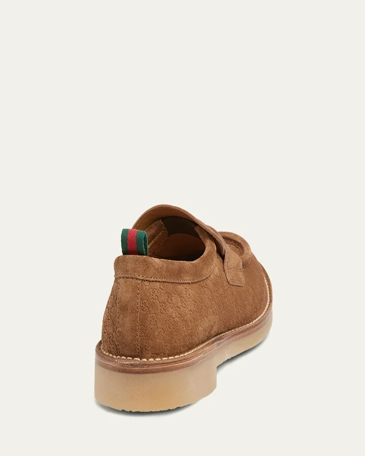 Men's Moreau GG Suede Crepe-Sole Penny Loafers - Image 3