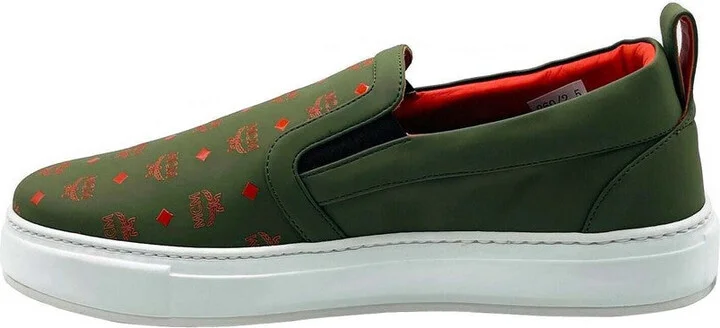 Men's Moss Green Orange Logo Leather Slip On Sneaker (41 EU / 8 US) - Image 3