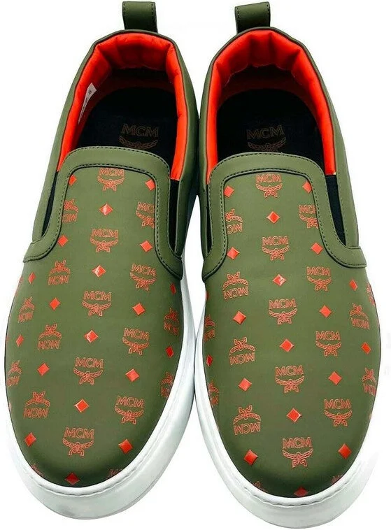 Men's Moss Green Orange Logo Leather Slip On Sneaker (41 EU / 8 US) - Image 4