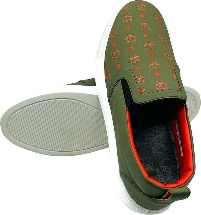 Men's Moss Green Orange Logo Leather Slip On Sneaker (41 EU / 8 US) - Image 6