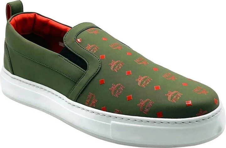 Men's Moss Green Orange Logo Leather Slip On Sneaker (41 EU / 8 US)