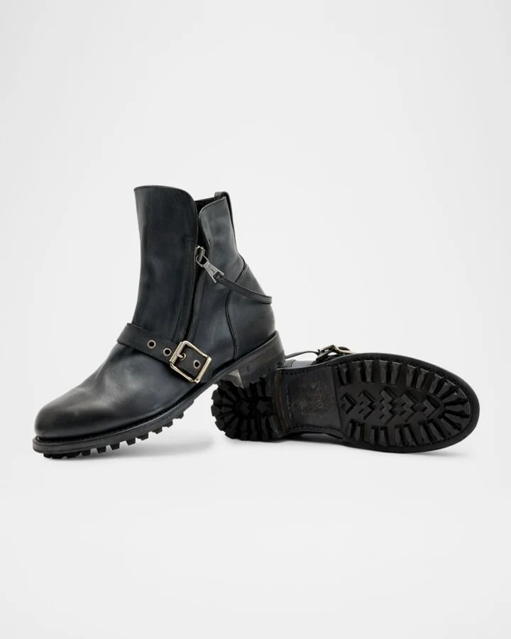 Men's Moto Shearling Double-Zip Leather Boots - Image 2