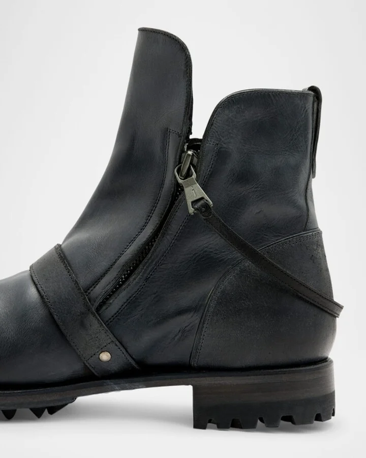 Men's Moto Shearling Double-Zip Leather Boots - Image 4
