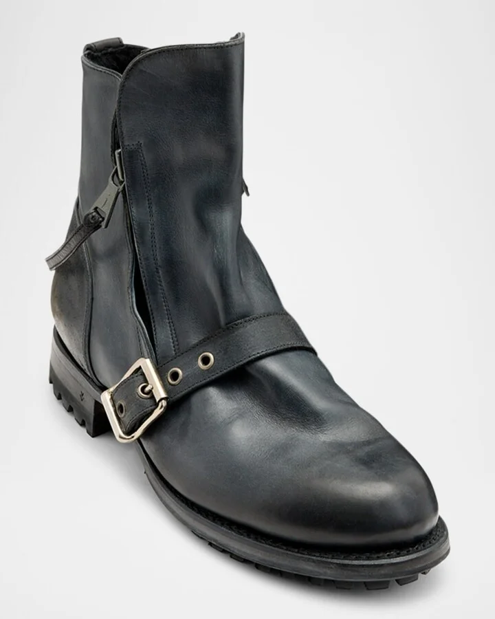 Men's Moto Shearling Double-Zip Leather Boots - Image 5