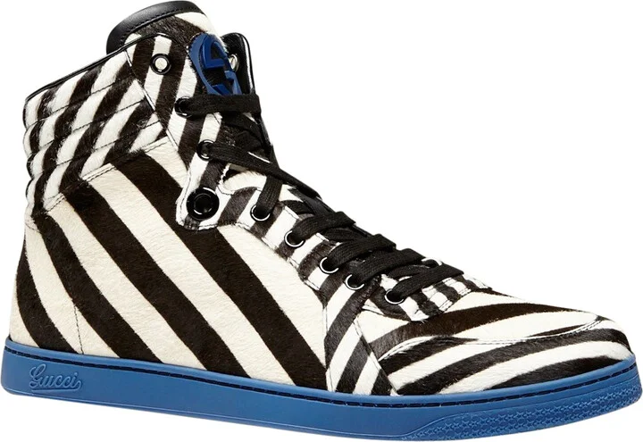 Men's Multi-Color Zebra Print Calf Hair High top Sneaker
