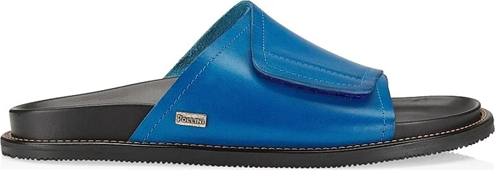 Men's Natural Feeling Leather Slides - Light Blue - Size 8 Sandals