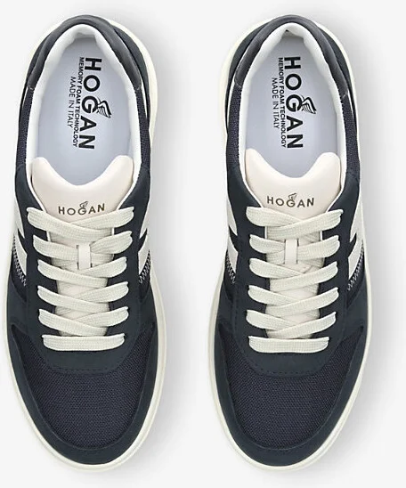 Mens Navy Allacciato H 630 Brand-Embroidered Leather and Mesh Low-Top Trainers Eur 44 / 10 Uk Men - Image 2