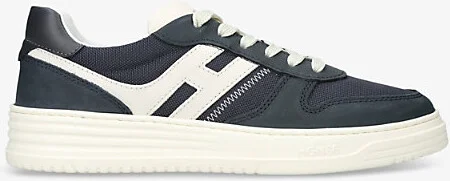 Mens Navy Allacciato H 630 Brand-Embroidered Leather and Mesh Low-Top Trainers Eur 44 / 10 Uk Men