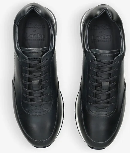 Mens Navy Bannister Tonal-Stitching Leather Low-Top Trainers Eur 45 / 11 Uk Men - Image 2
