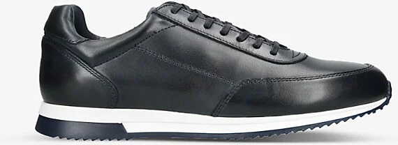 Mens Navy Bannister Tonal-Stitching Leather Low-Top Trainers Eur 45 / 11 Uk Men