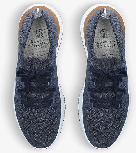 Mens Navy Brand-Embossed Knitted Low-Top Trainers Eur 43 / 9 Uk Men - Image 2
