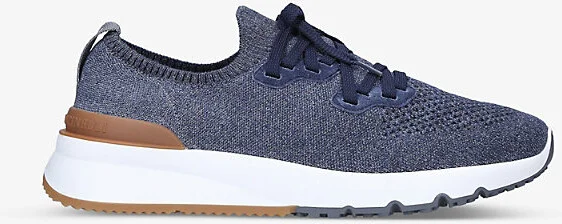 Mens Navy Brand-Embossed Knitted Low-Top Trainers Eur 43 / 9 Uk Men