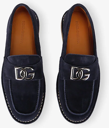 Mens Navy Brand-Plaque Suede Loafers Eur 43.5 / 9.5 Uk Men - Image 2