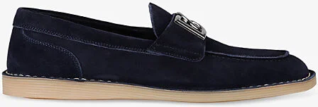 Mens Navy Brand-Plaque Suede Loafers Eur 43.5 / 9.5 Uk Men