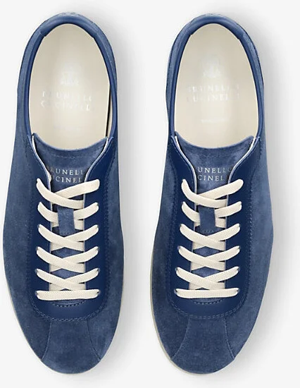 Mens Navy Branded Suede Low-Top Trainers Eur 45 / 11 Uk Men - Image 2