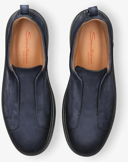 Mens Navy Clean Icon Victory Nubuck-Leather Low-Top Trainers Eur 43.5 / 9.5 Uk Men - Image 2